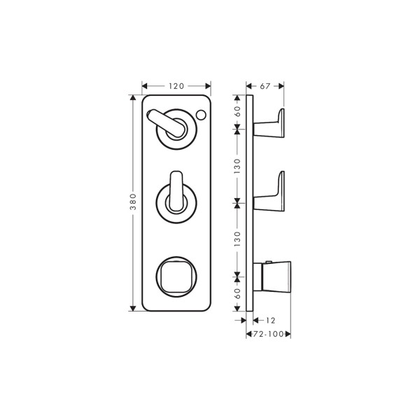 Термостат Axor Citterio C Cubic cut 380/120 для 2-х потребителей Polished Black Chrome (49701330)