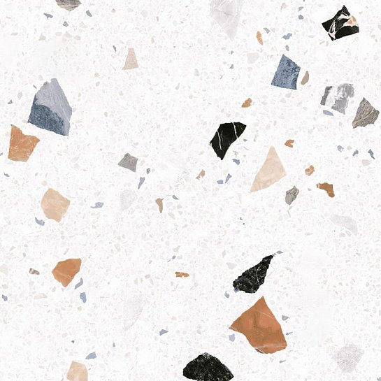 Плитка терраццо Stracciatella 60x60 — білий керамограніт з великою кольоровою крихтою